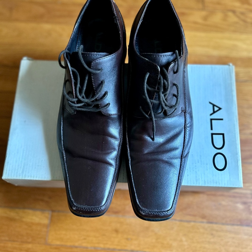 Men’s Aldo Brown Leather Oxford Shoes with Closed Lacing - Picture 3 of 13